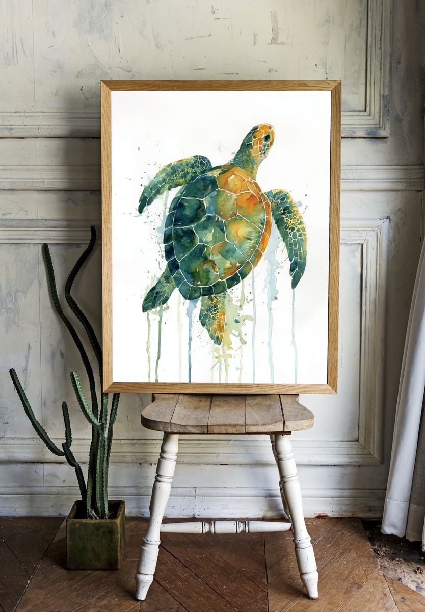 Sea Turtle Watercolor Poster. room preview
