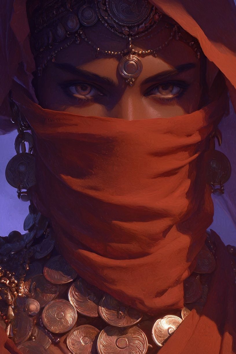 Mysterious Woman in Red — Illustration Print. poster — illustration art