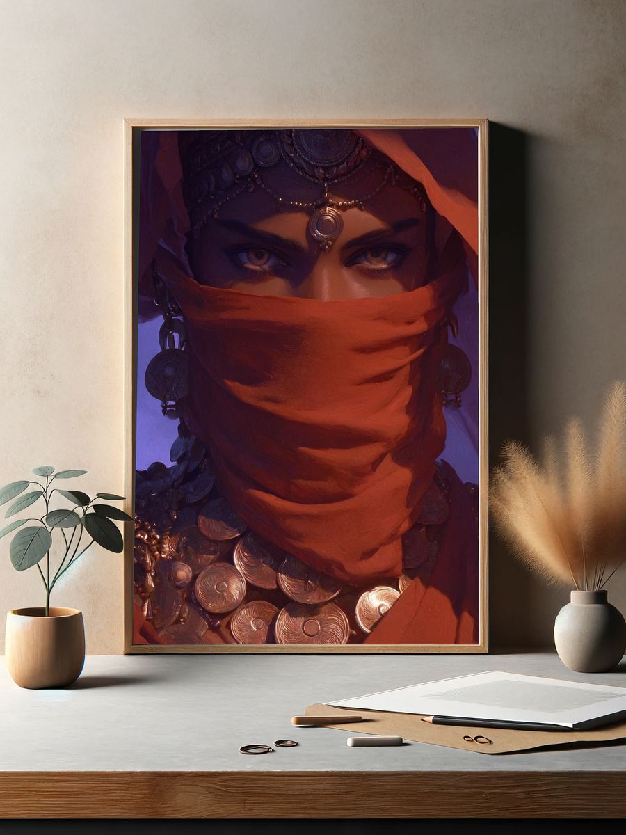 Mysterious Woman in Red — Illustration Print. — room view 2