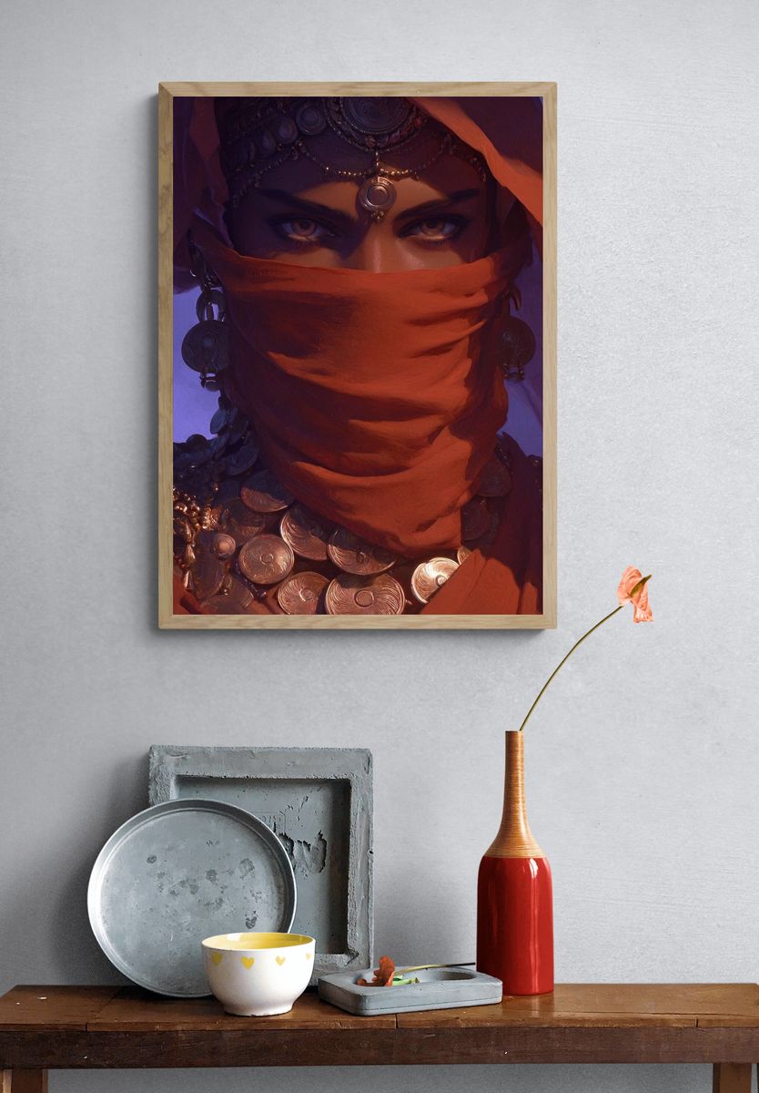 Mysterious Woman in Red — Illustration Print. — room view 3