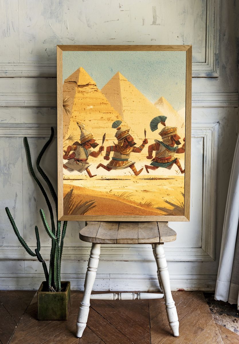 Ancient Warriors Running — Illustration Print room preview