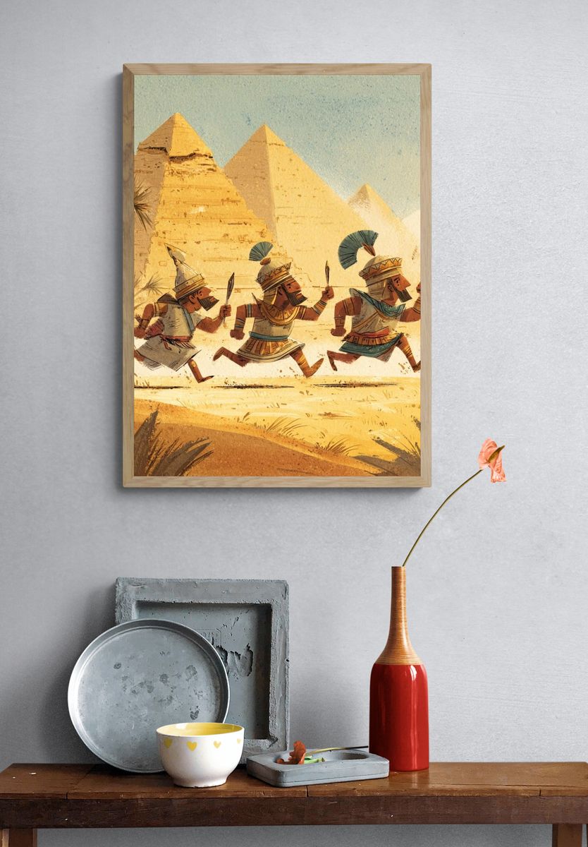 Ancient Warriors Running — Illustration Print. — room view 3
