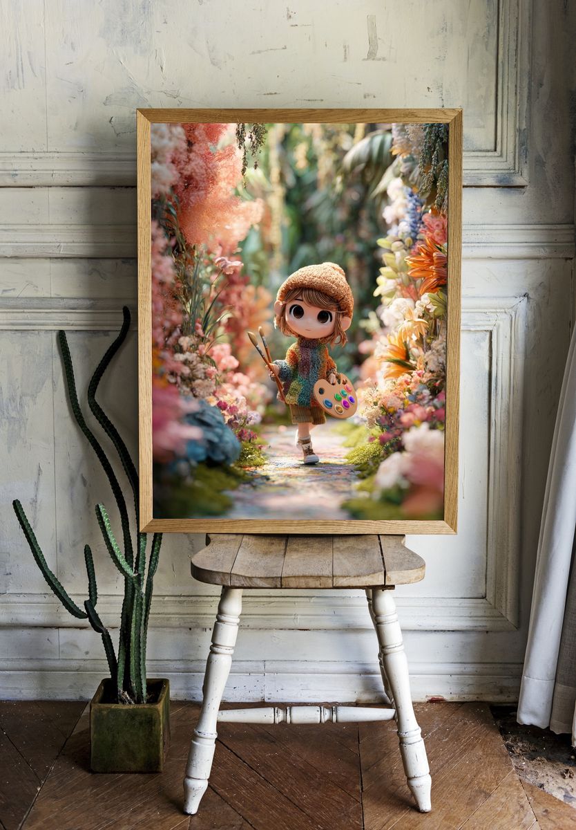 Whimsical Artist in Floral Pathway Poster room preview