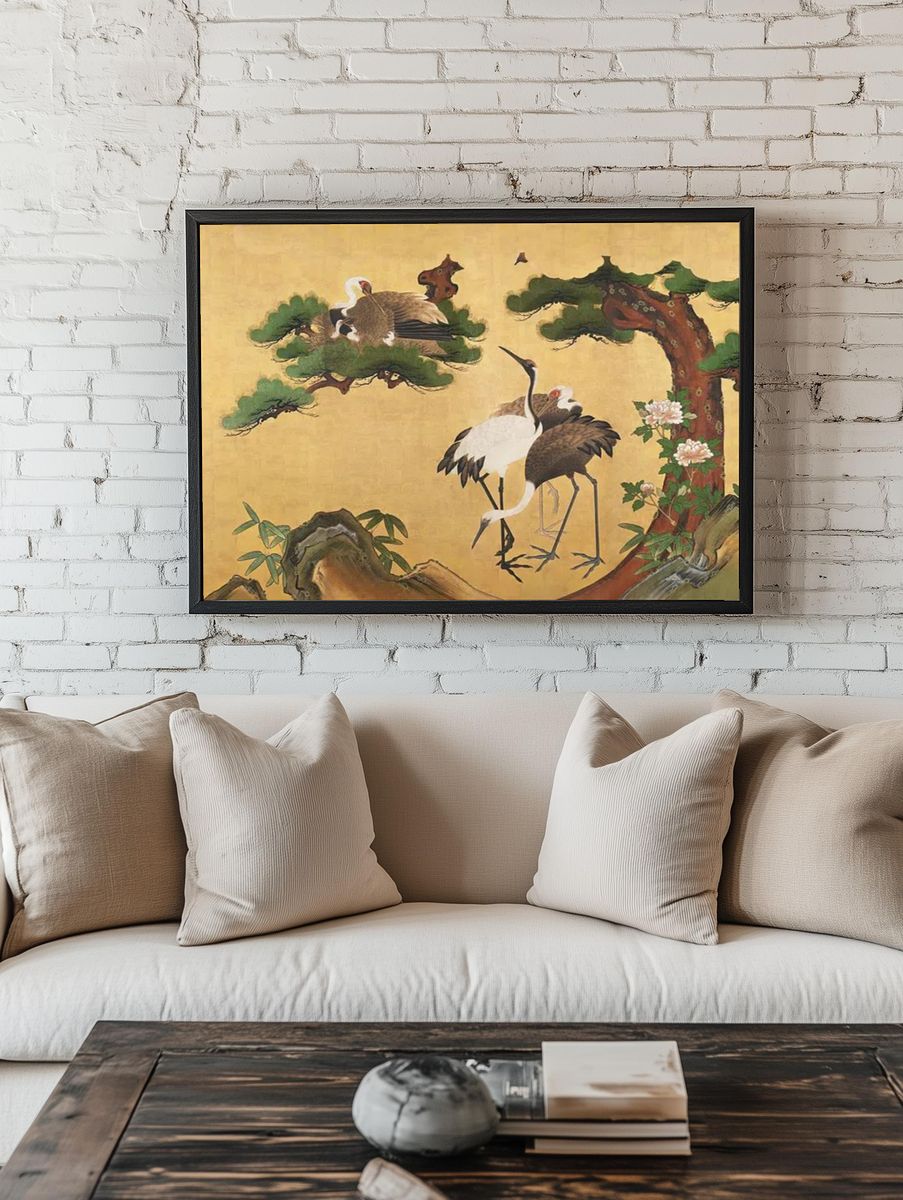 Cranes and Pine Trees — Asian Art Print room preview