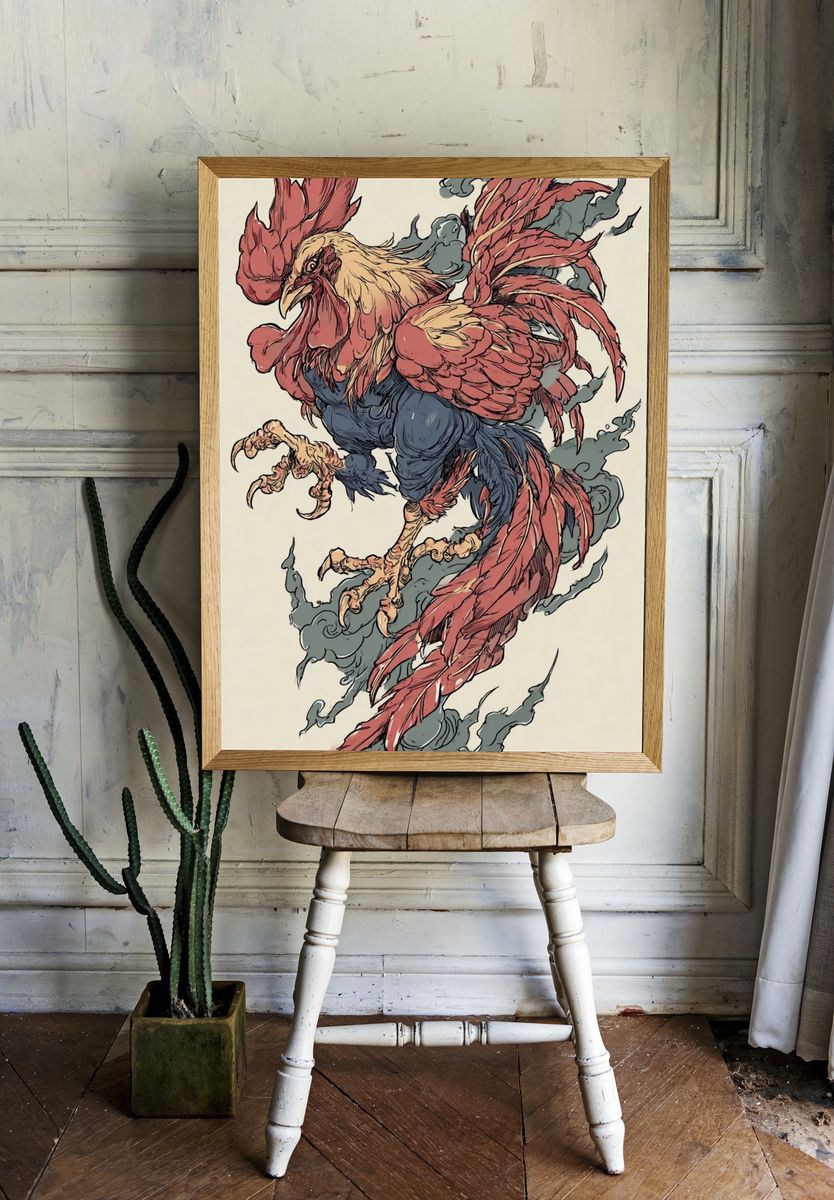 Majestic Rooster — Illustration Print. room preview