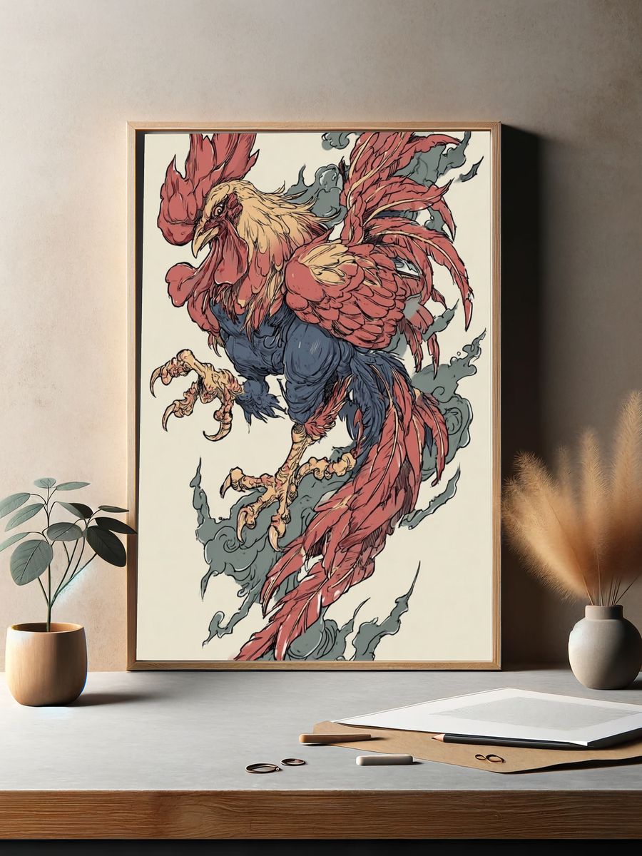 Majestic Rooster — Illustration Print. — room view 2