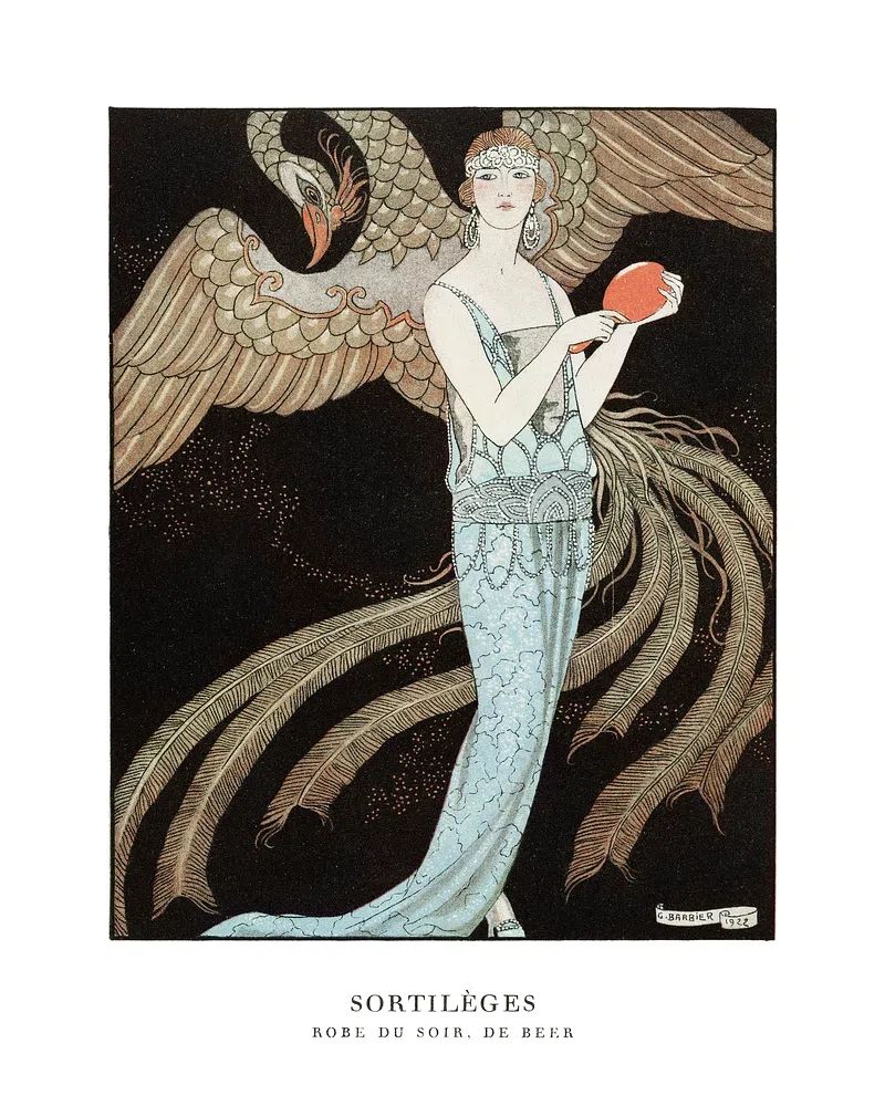 Woman vintage art poster, art deco fashion illustration remix from the artwork. poster — fine-art art