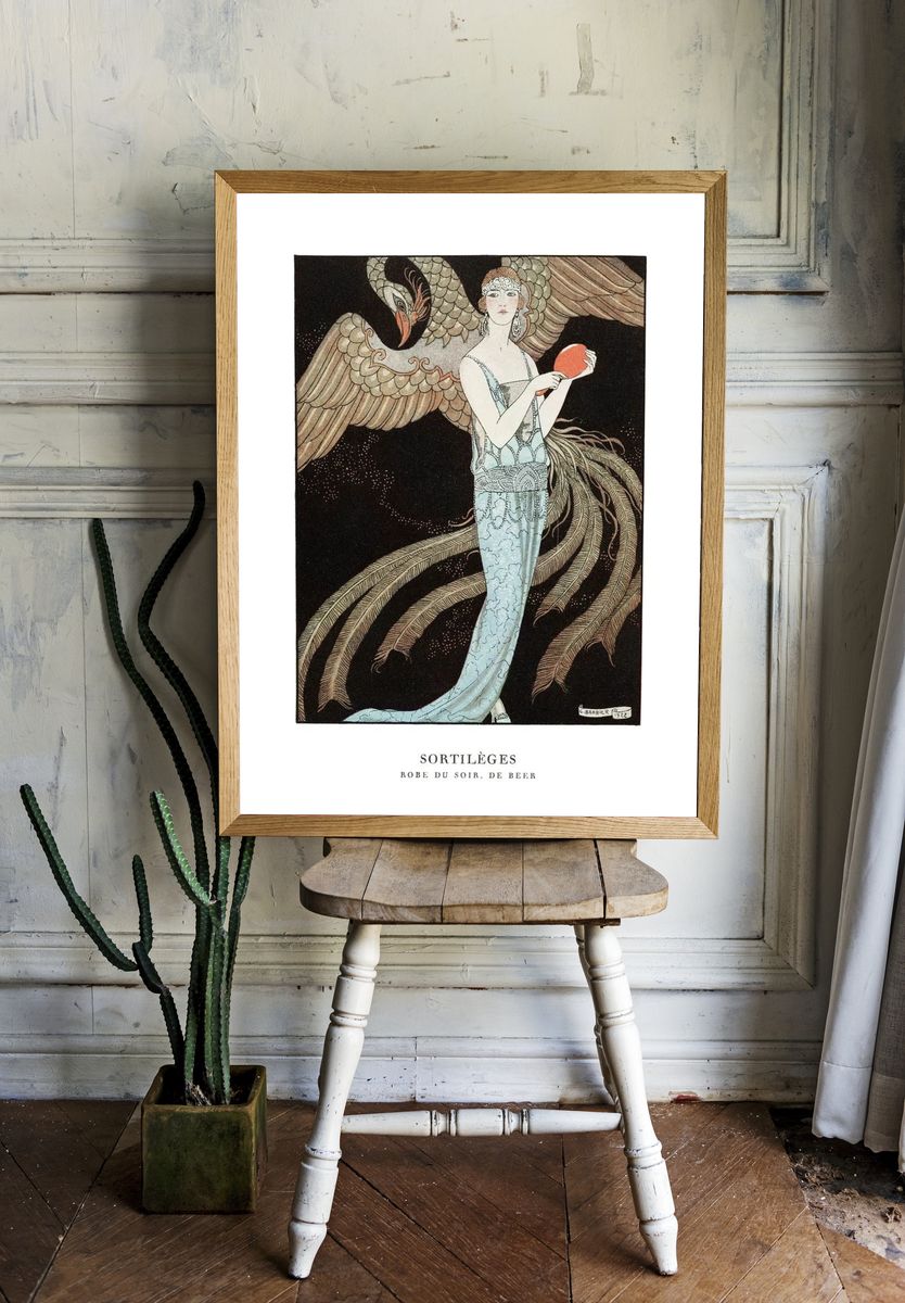 Woman vintage art poster, art deco fashion illustration remix from the artwork room preview