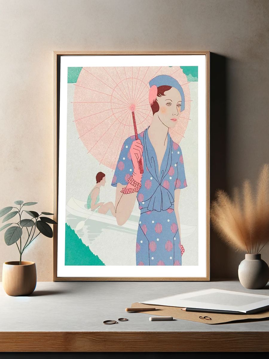 Fashionable young woman summer illustration. — room view 2