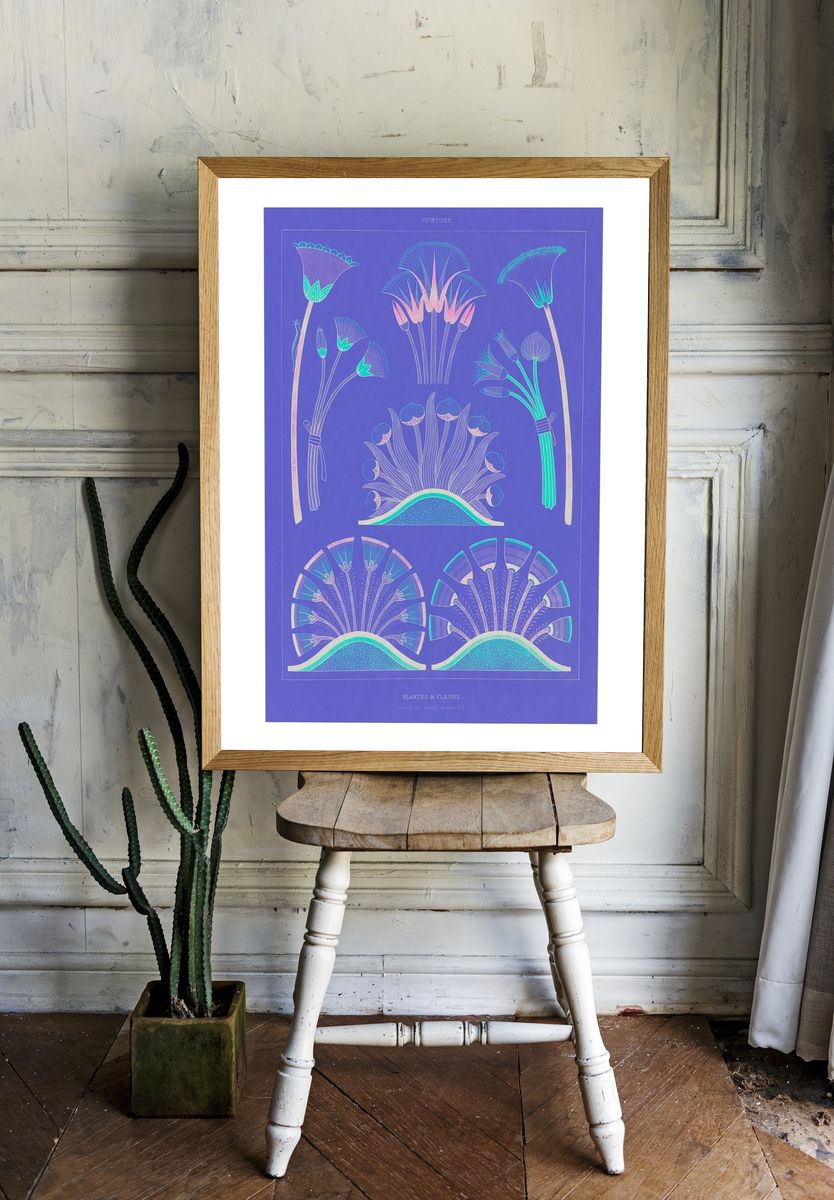 Purple Egyptian plants flowers vintage. — room view 1