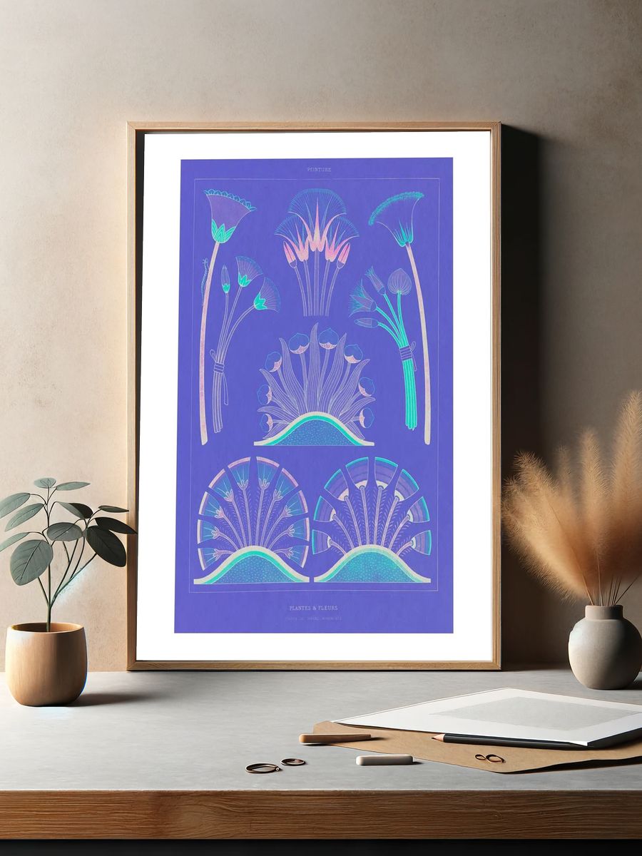 Purple Egyptian plants flowers vintage. — room view 2