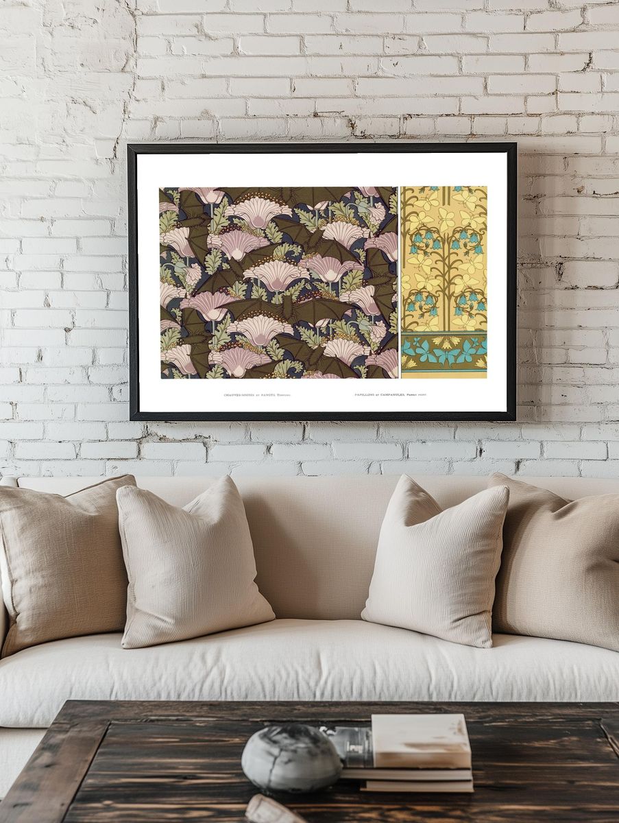 Vintage art print, flower butterfly. — room view 1
