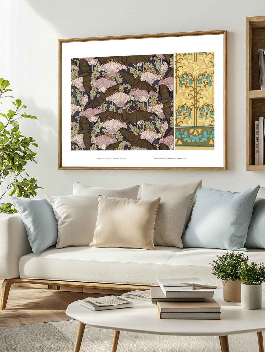 Vintage art print, flower butterfly. — room view 2