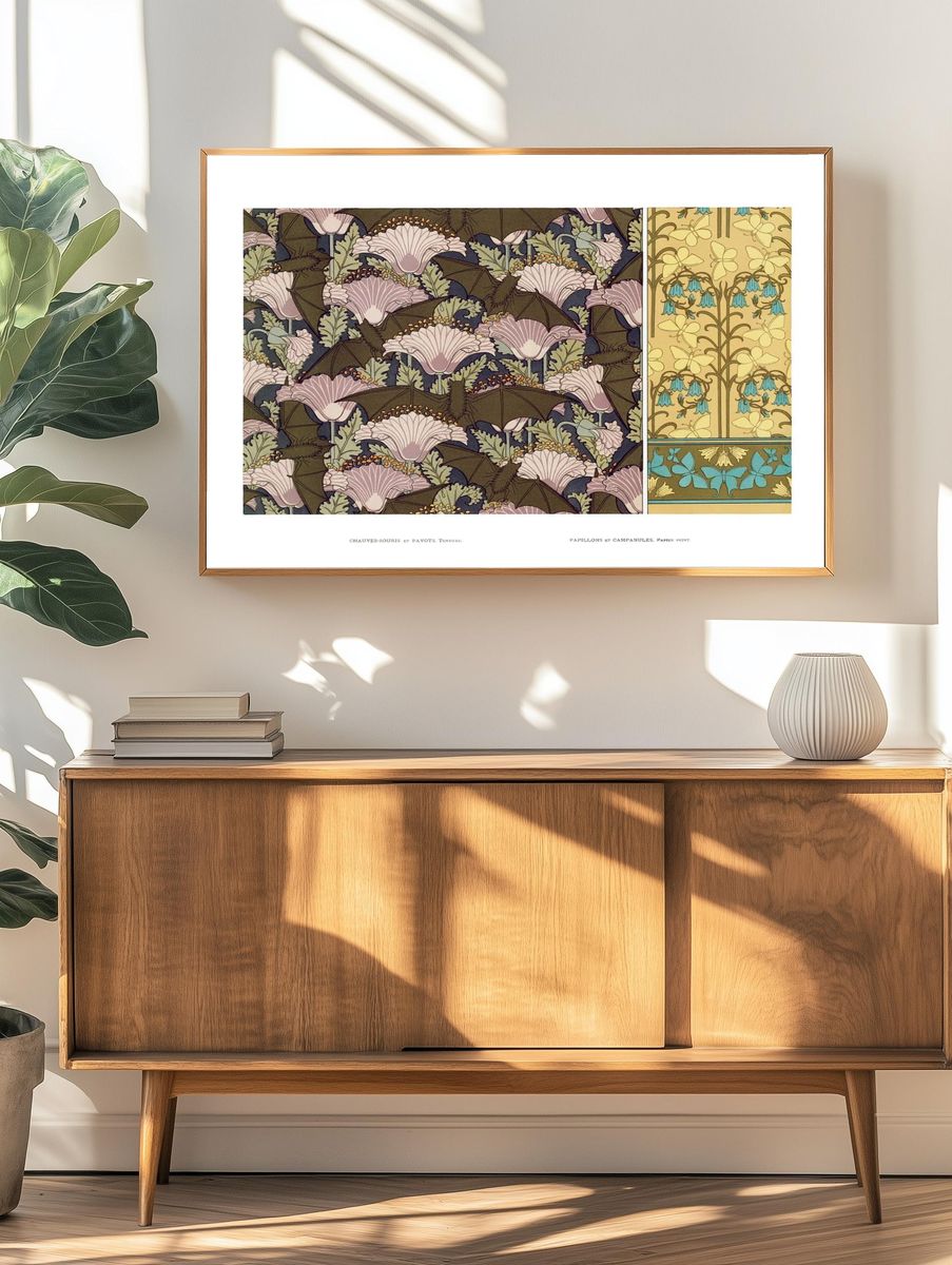 Vintage art print, flower butterfly. — room view 3