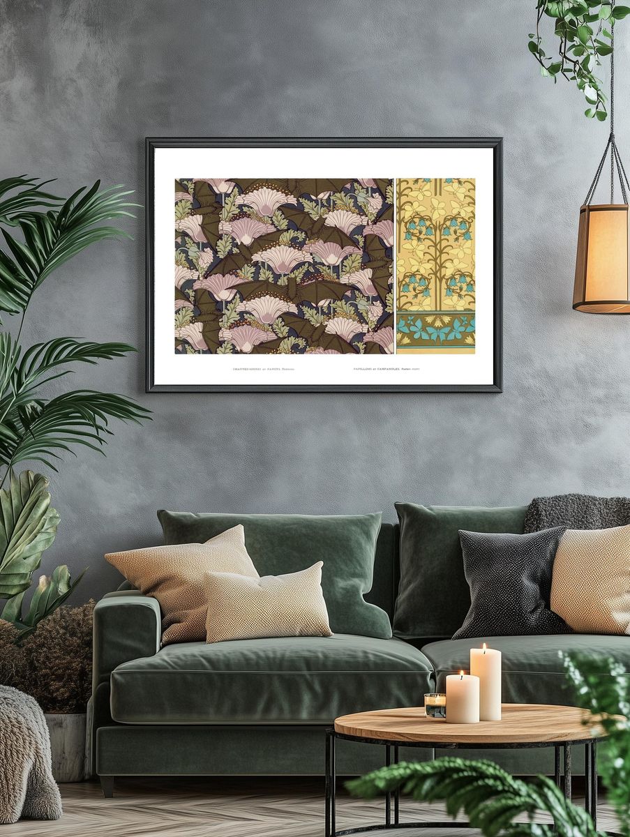 Vintage art print, flower butterfly. — room view 4