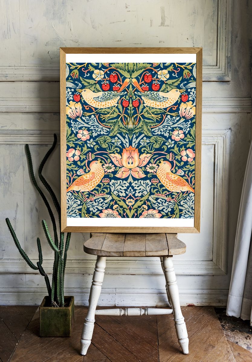 William Morris poster, vintage strawberry. room preview