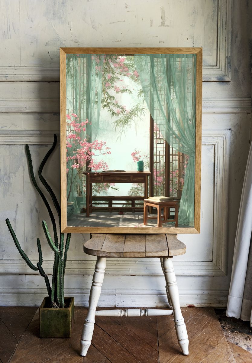 Serene Asian Interior — Illustration Print room preview