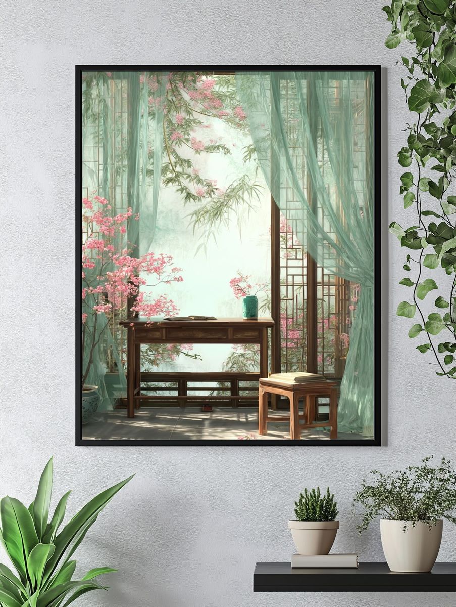 Serene Asian Interior — Illustration Print. — room view 4