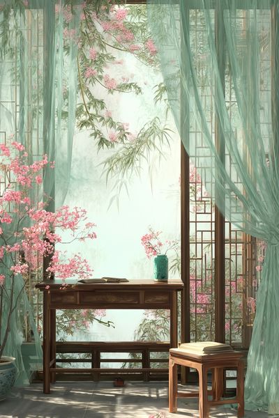 Serene Asian Interior — Illustration Print. poster print
