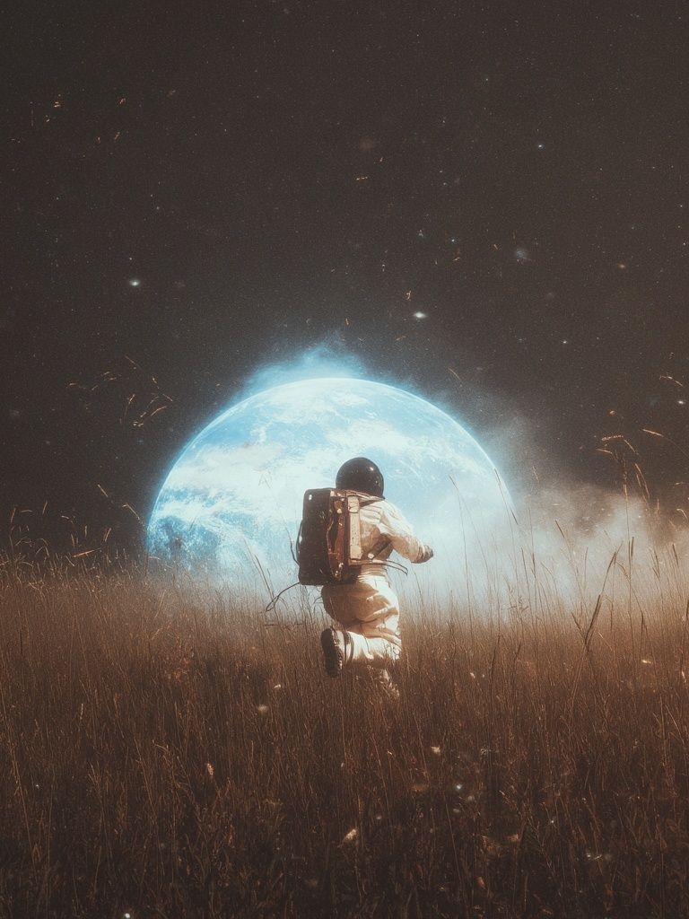 Astronaut Moonlit Field Poster. poster detail