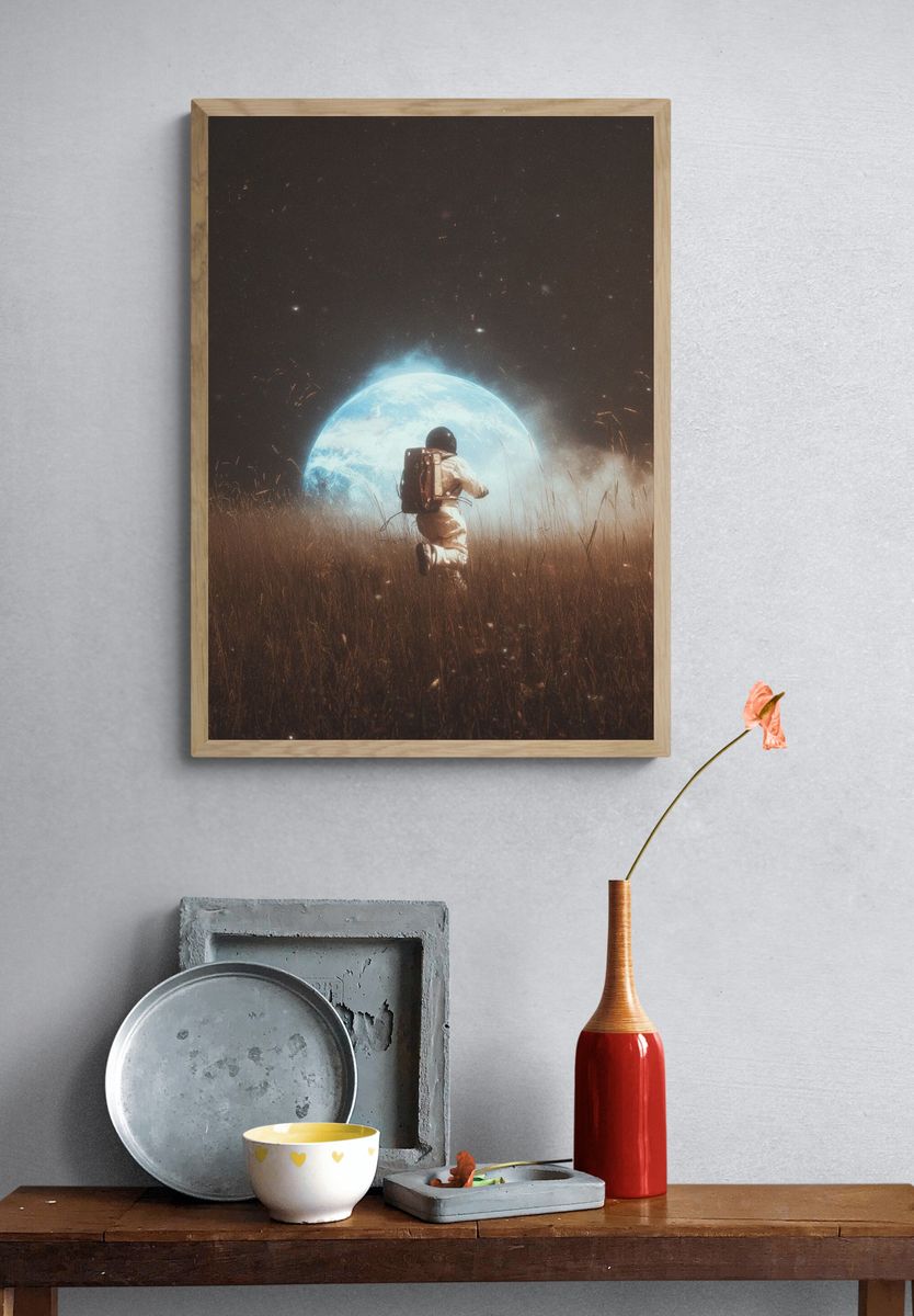 Astronaut Moonlit Field Poster. — room view 3