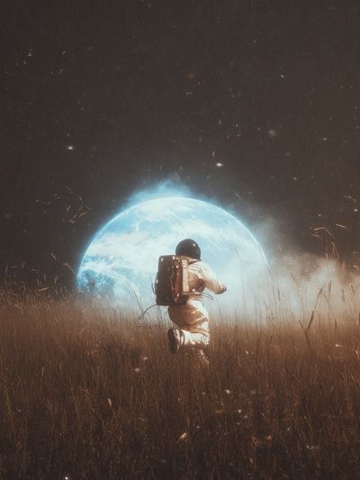 Astronaut Moonlit Field Poster. poster