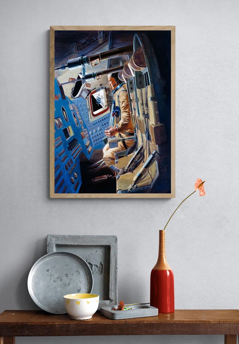 Astronaut in Spacecraft — Vintage Print. — room view 3
