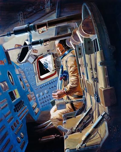 Astronaut in Spacecraft — Vintage Print. poster