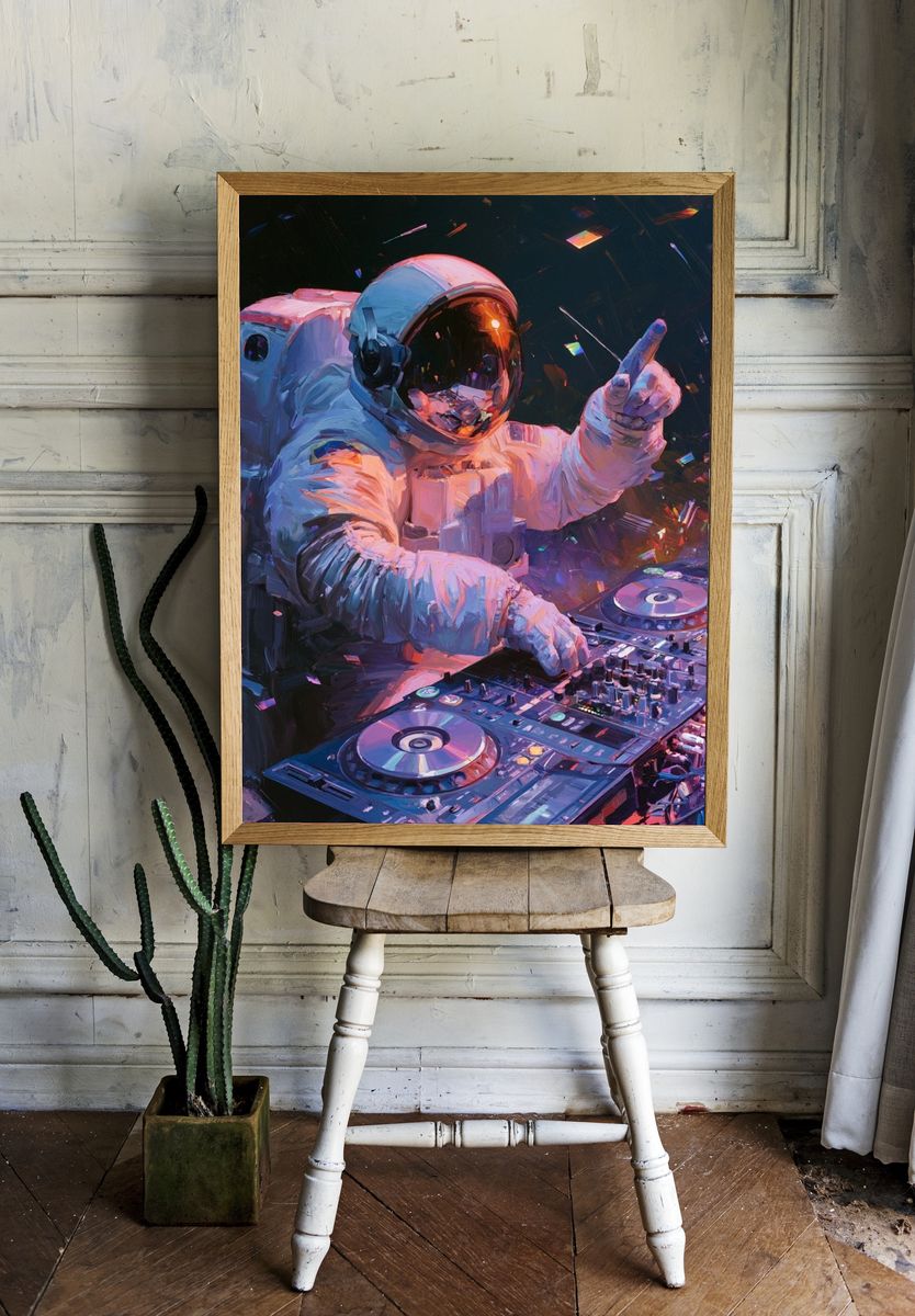 Astronaut DJ Digital Art Poster. — room view 1