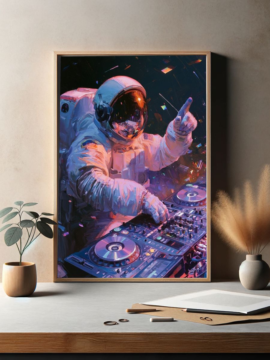 Astronaut DJ Digital Art Poster. — room view 2