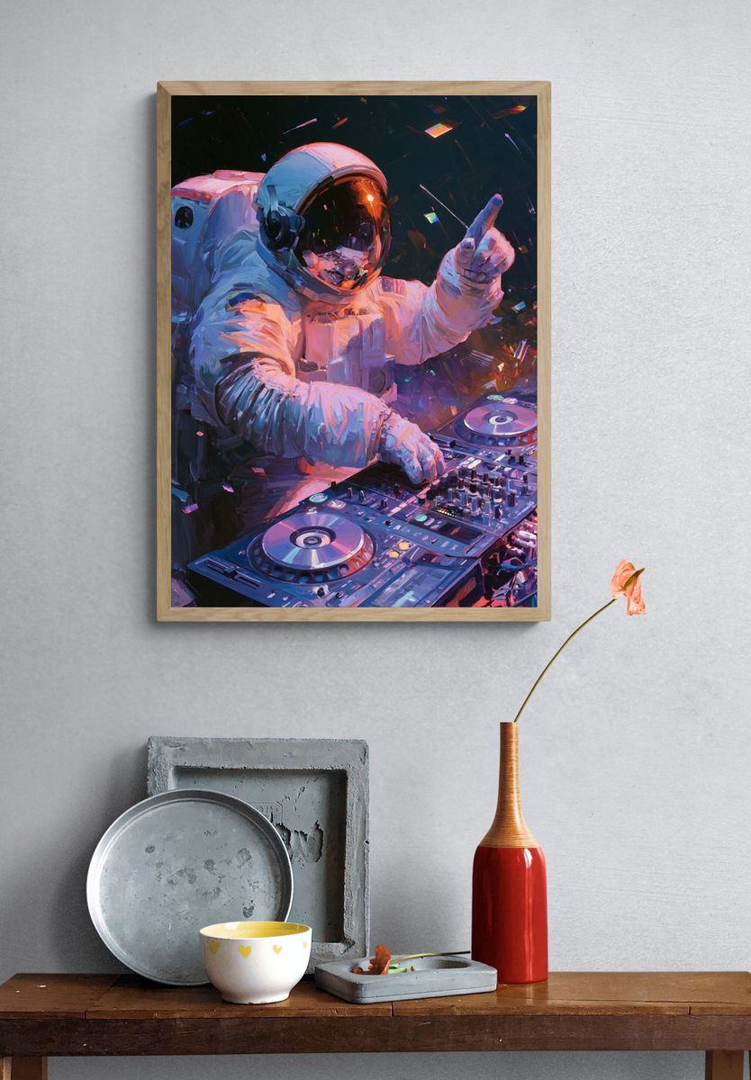 Astronaut DJ Digital Art Poster. — room view 3