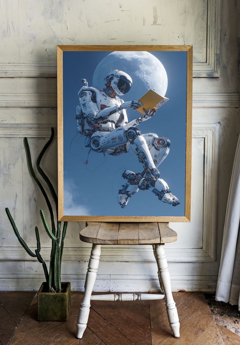 Astronaut Reading Moonlight Print. room preview