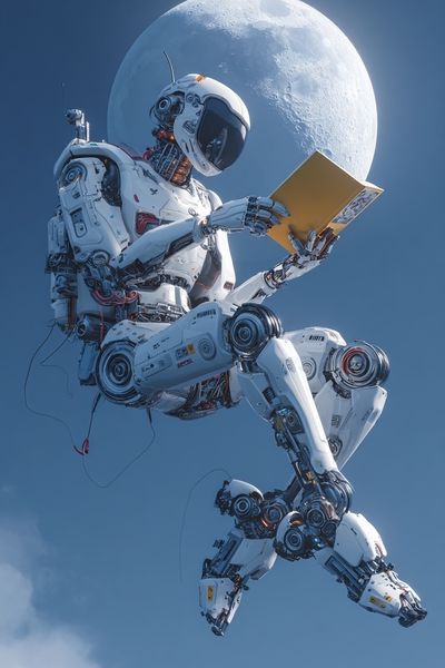 Astronaut Reading Moonlight Print. poster print
