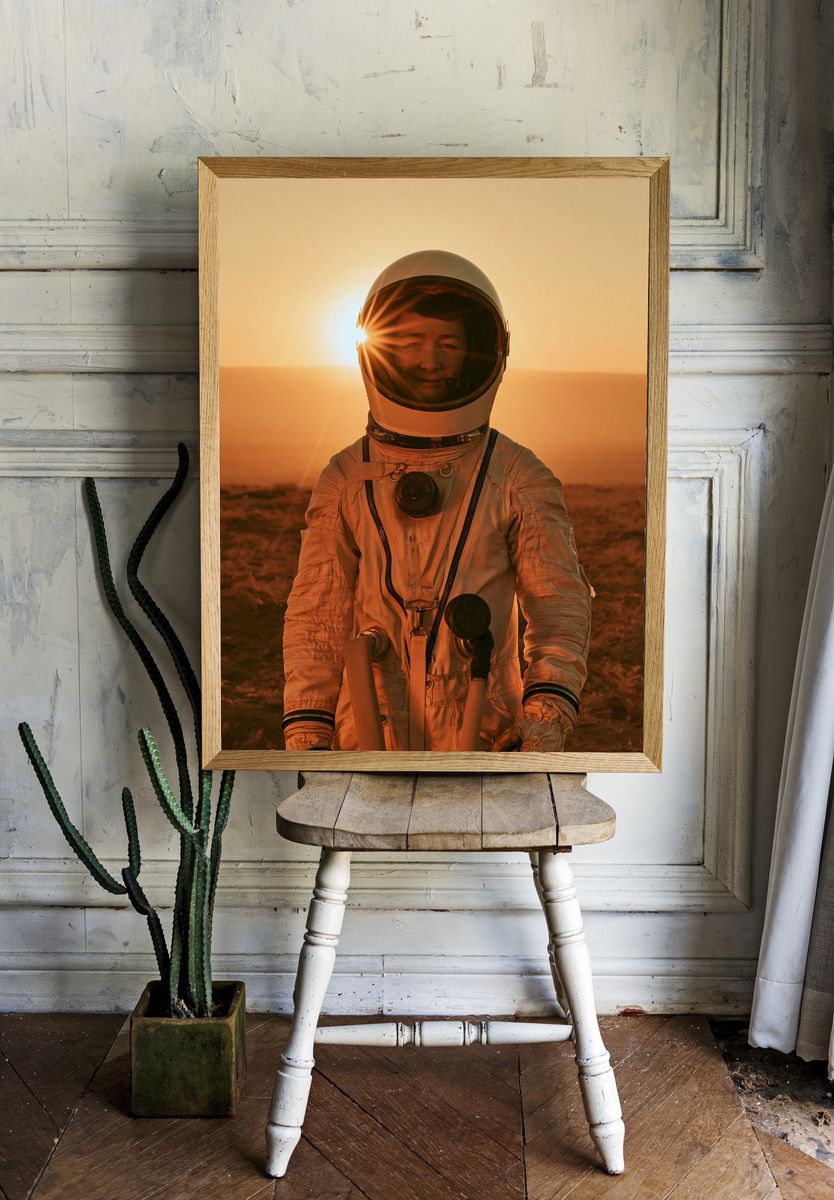 Astronaut at Sunset Photography Poster. room preview