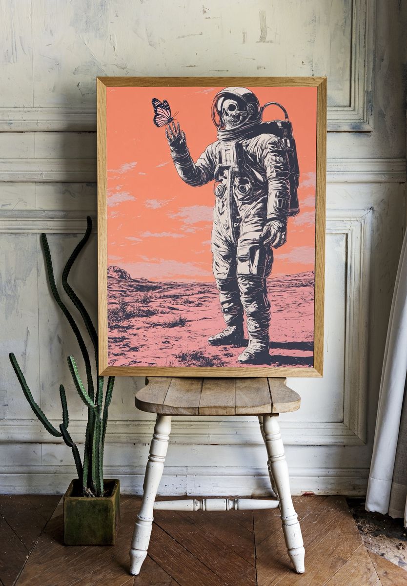 Astronaut with Butterfly — Surrealism Print room preview
