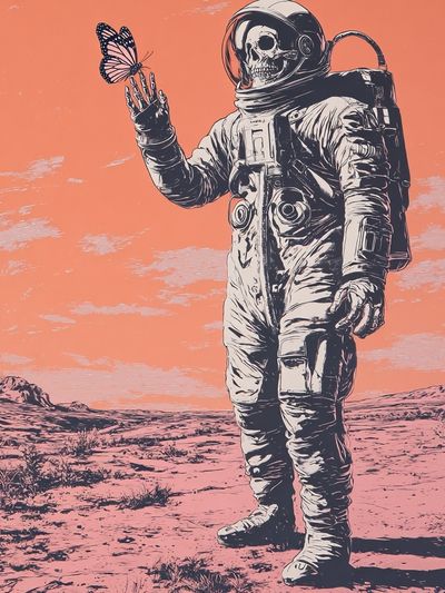 Astronaut with Butterfly — Surrealism Print. poster print
