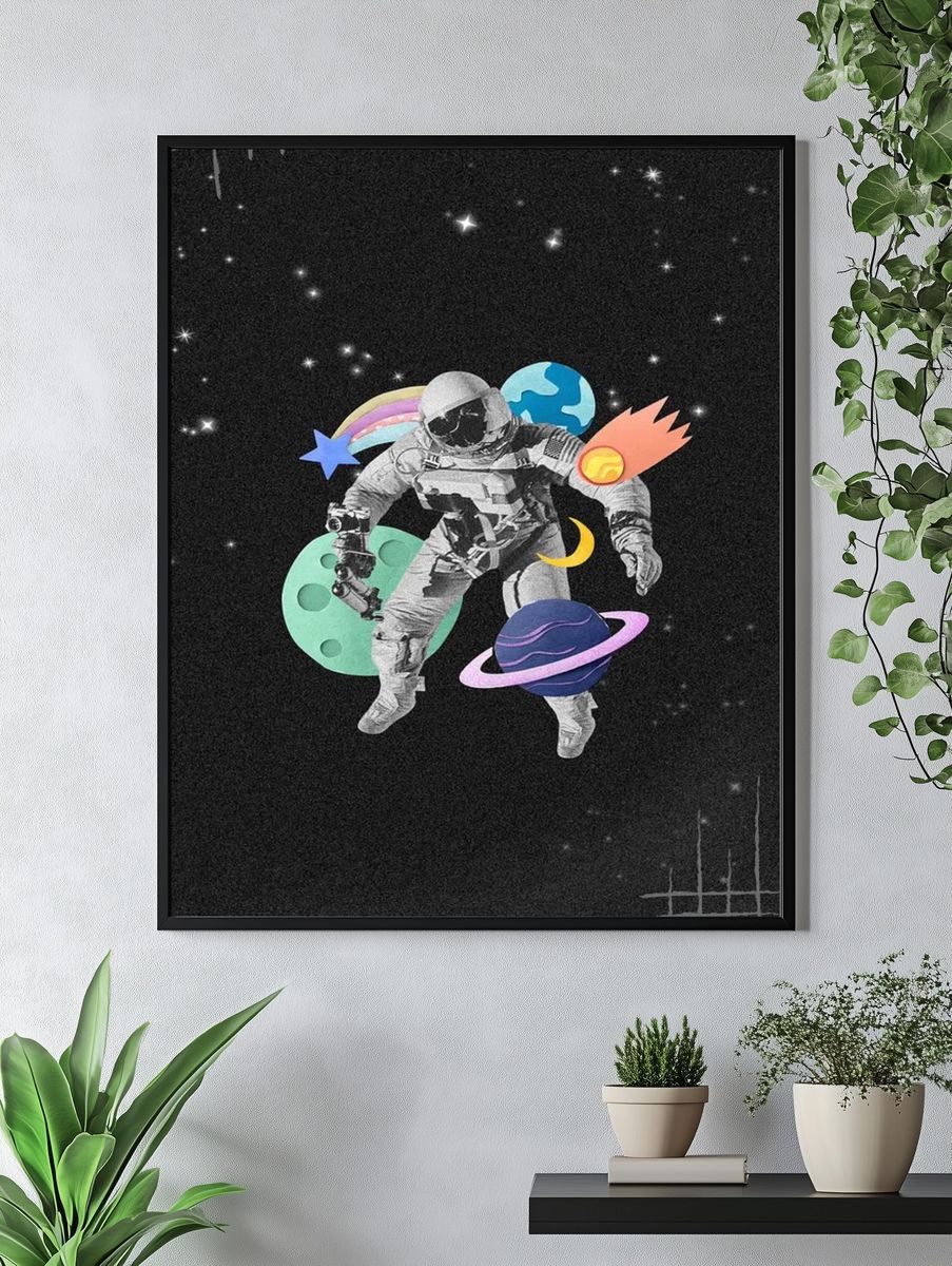 Astronaut in Space — Digital Art Print. — room view 4