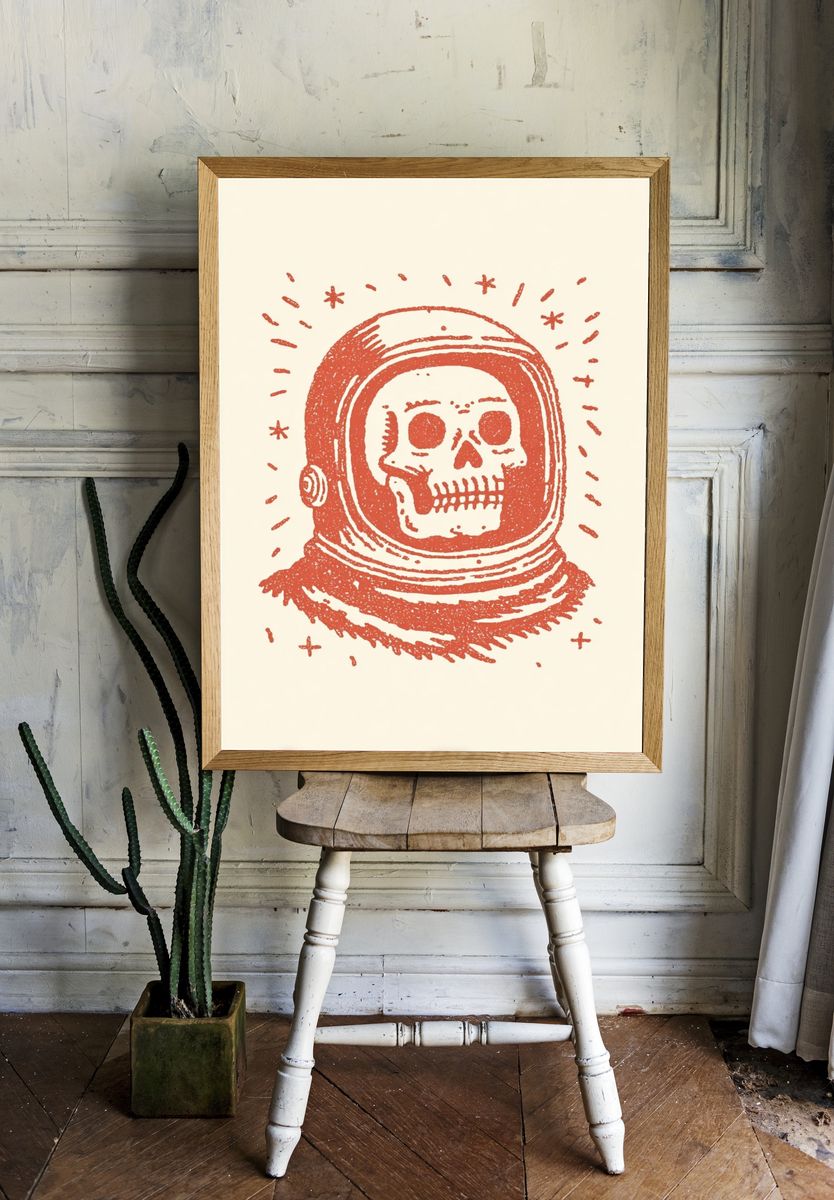 Astronaut Skull Illustration Poster. — room view 1