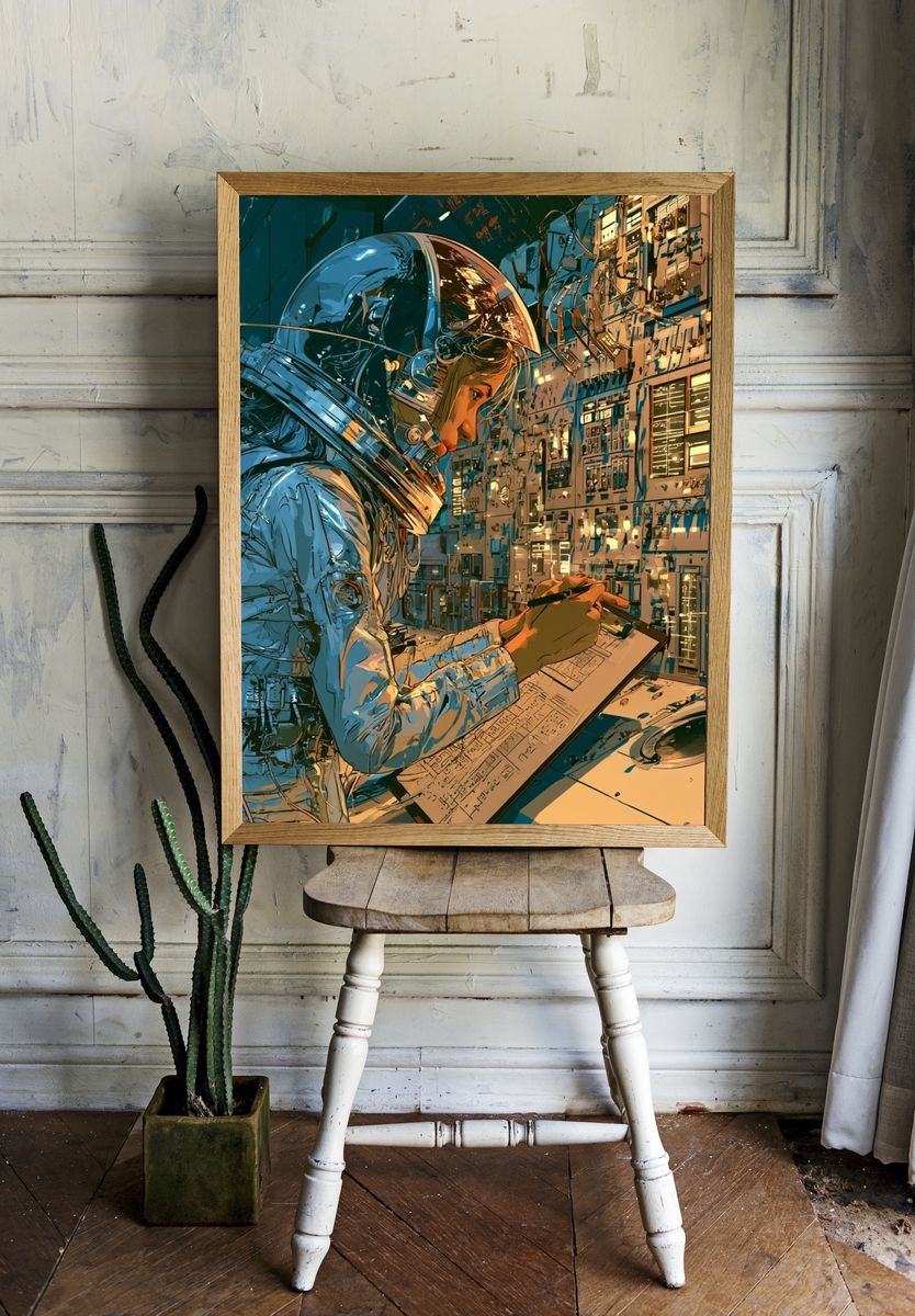 Astronaut Mission Control Illustration Poster. — room view 1