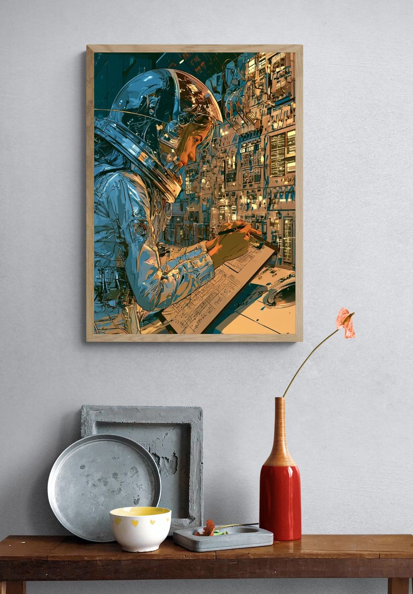 Astronaut Mission Control Illustration Poster. — room view 3