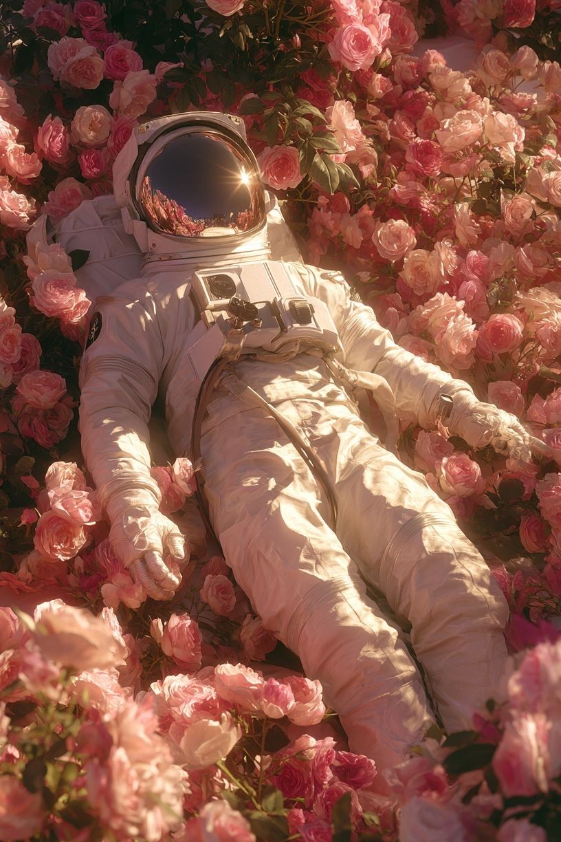 Astronaut in Roses Surrealism Poster. poster detail