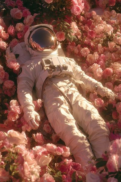 Astronaut in Roses Surrealism Poster. poster