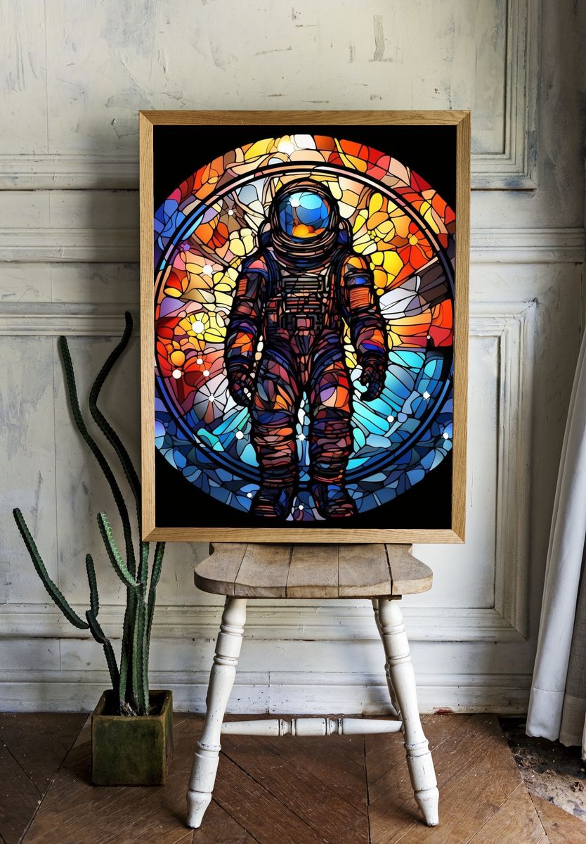 Astronaut Stained Glass Poster. — room view 1