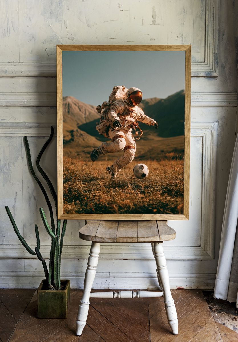 Astronaut Soccer Photography Poster. — room view 1
