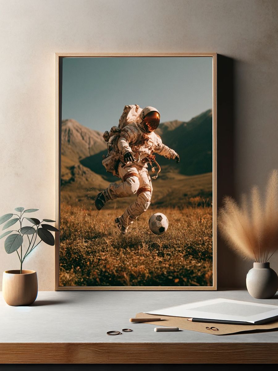 Astronaut Soccer Photography Poster. — room view 2