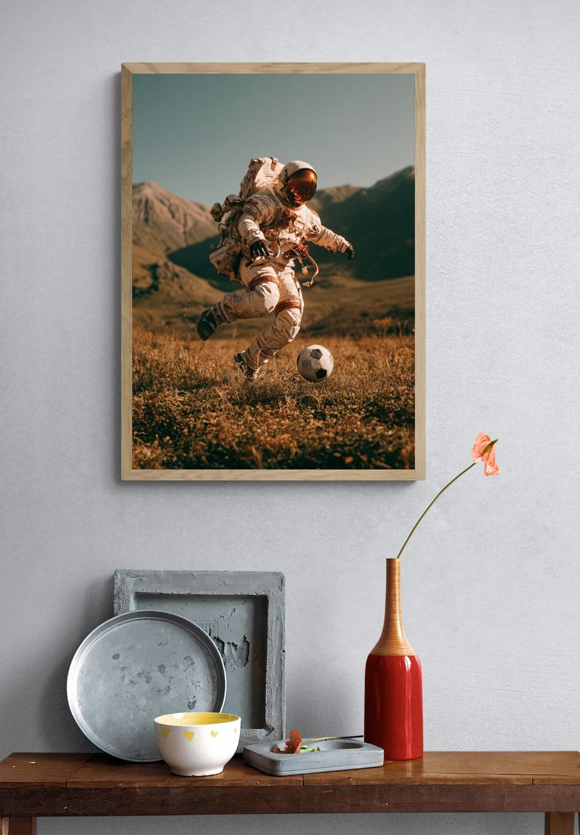 Astronaut Soccer Photography Poster. — room view 3