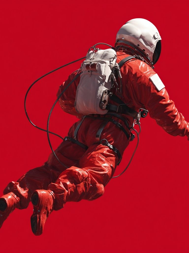 Astronaut in Red Space Suit — Digital Art Print. poster — space art