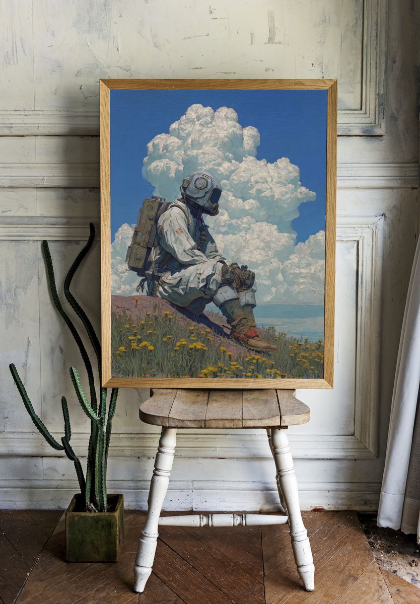 Astronaut in Dandelion Field — Digital Art Print room preview