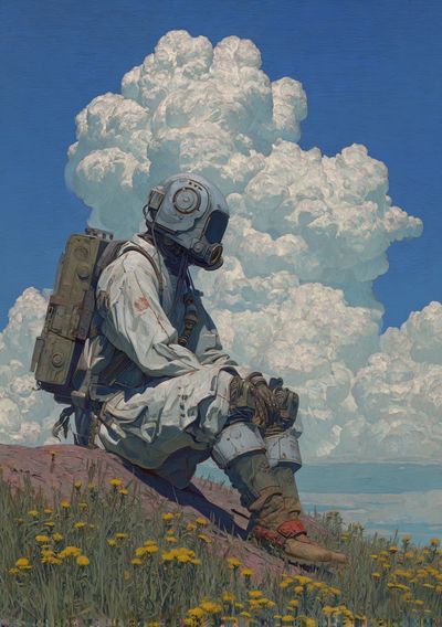 Astronaut in Dandelion Field — Digital Art Print. poster print