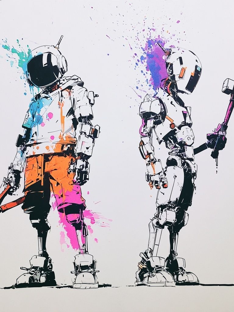 Astronaut Duo Digital Art Poster. poster detail